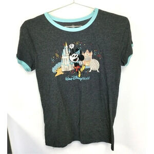 Disney Womens Gray Disney World Mickey Mouse 90th Birthday‎ Ringer Tee Size XL